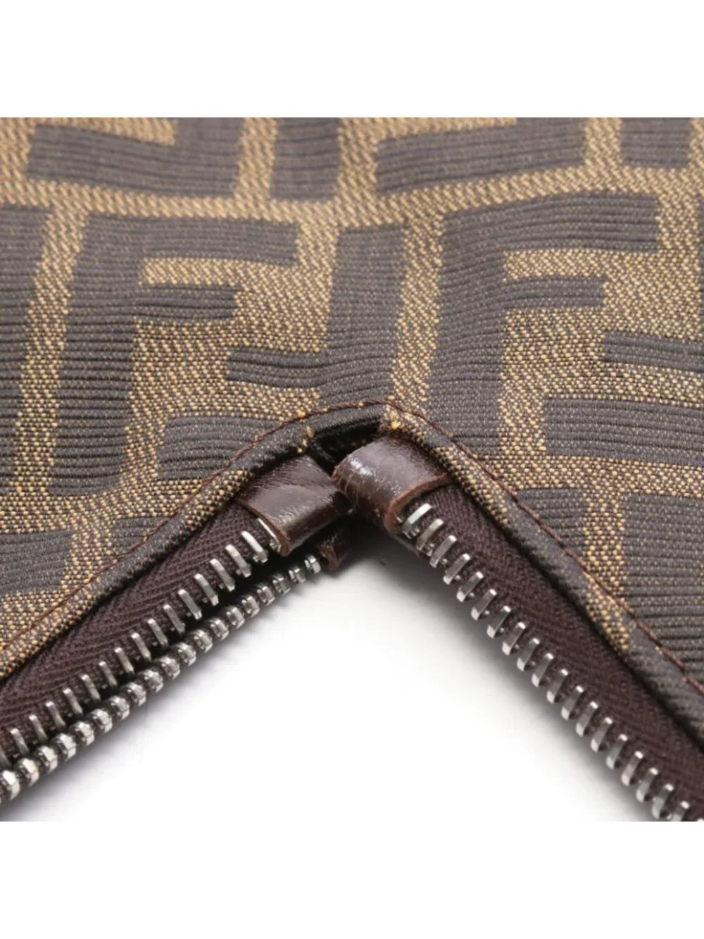 Fendi Shoulder Bag Zucca Brown Black Canvas Leather